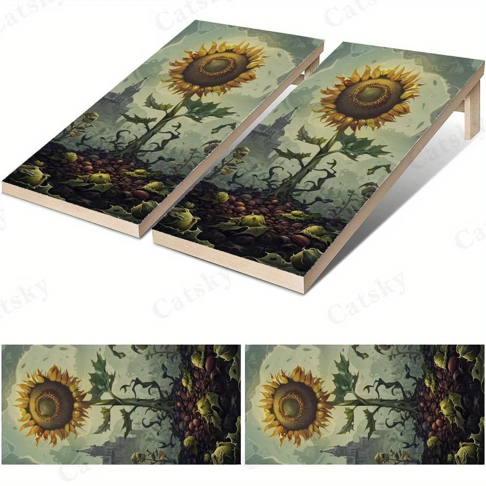 

Водонепроницаемая доска Cornhole Fantasy Ruins Sunflower, виниловые обертки, дизайн настольной игры из ПВХ для игр на открытом воздухе, идеально подходит для занятий спортом и отдыха