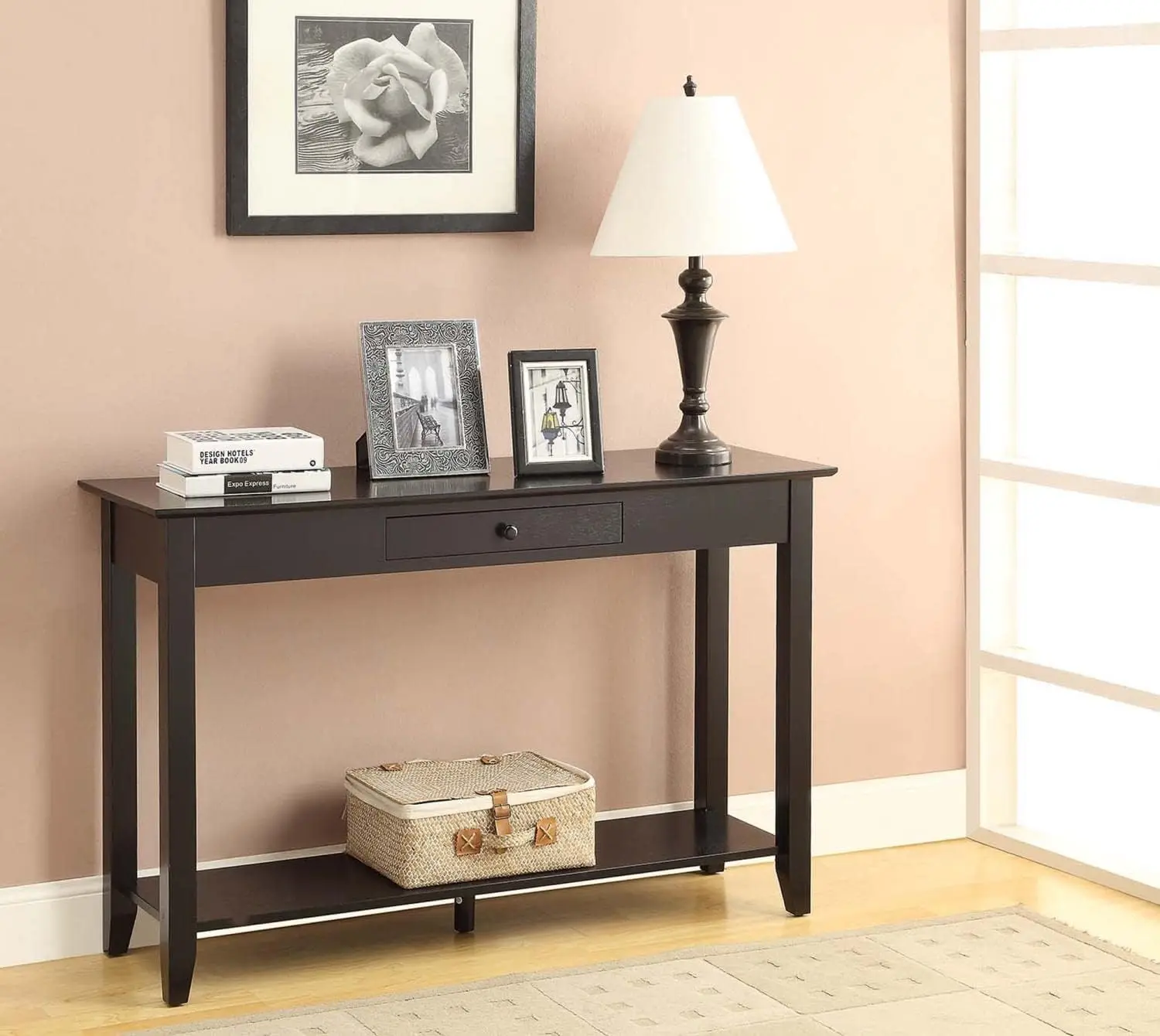 Convenience Concepts American Heritage 1 Drawer Console Table with Shelf, Black