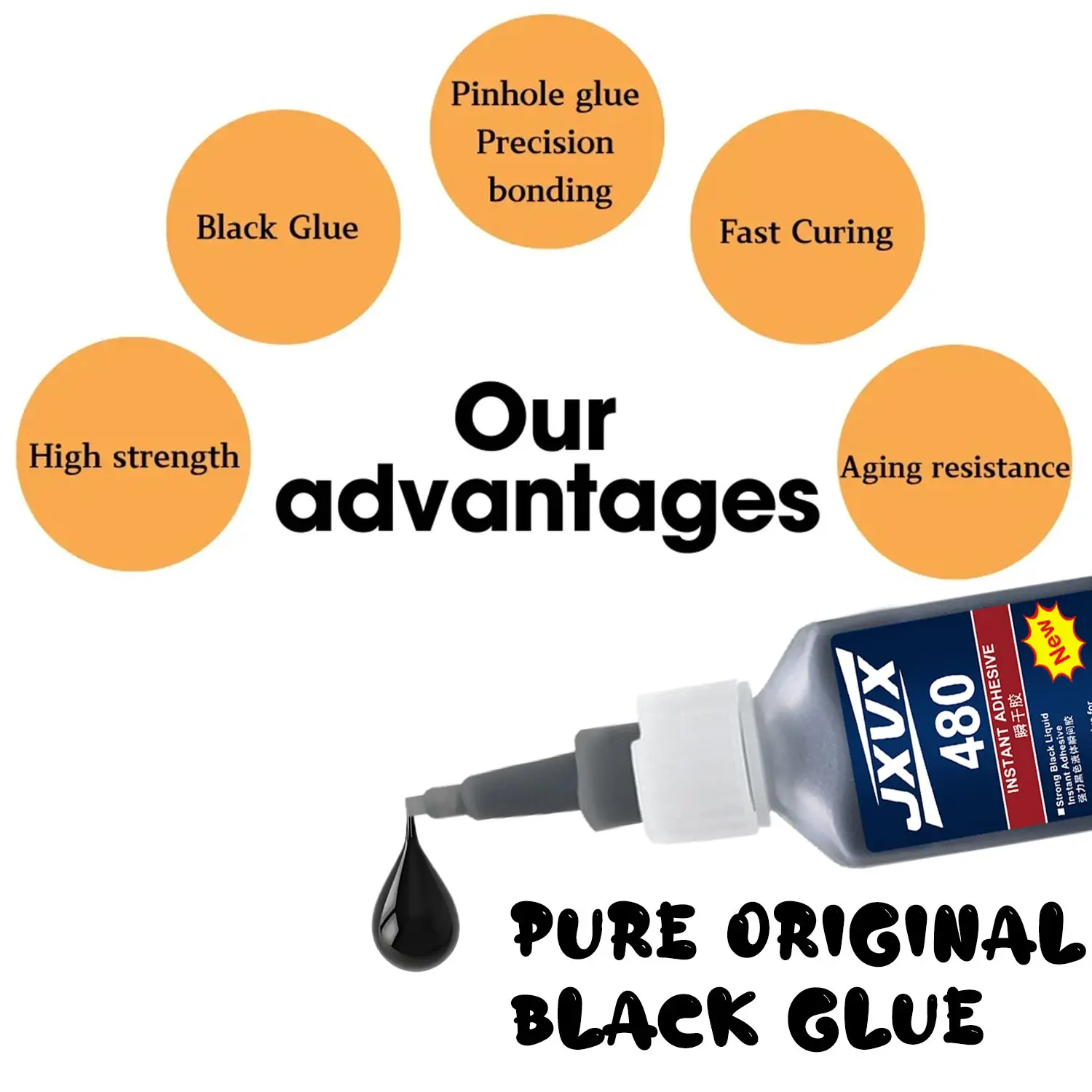 0.7oz 480 Black Super Glue Instant Quick-drying Black Cyanoacrylate 100% Original Adhesive Specially Formulated for Rubber, Leather, Tires, and Plastics Strong Bond Liquid Glue Tool 1-3PCS. image 2