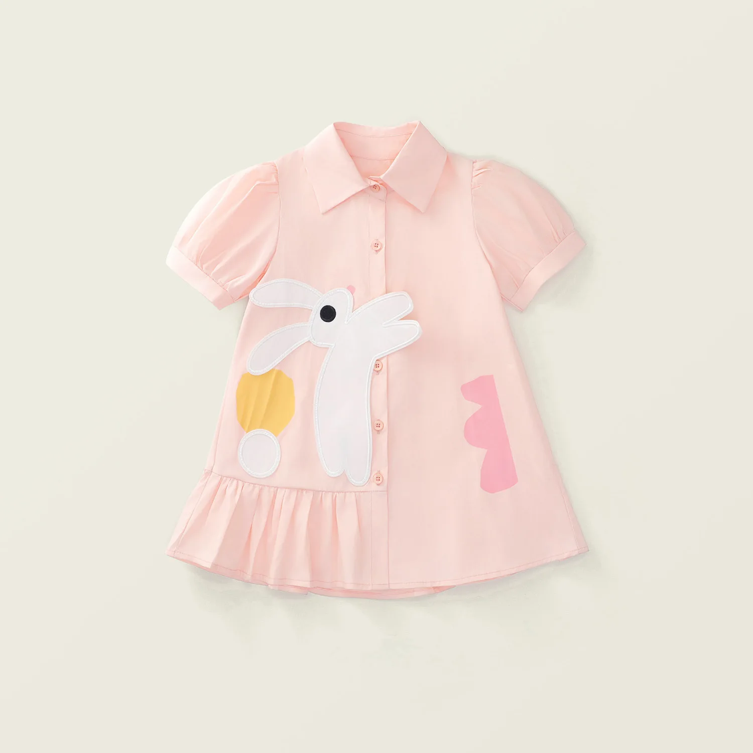 

2024 Summer New Arrival Girls Short Sleeve Rabbit Ruffles Pink Infantil Menina Cute Party Dress Custume 18M-7T