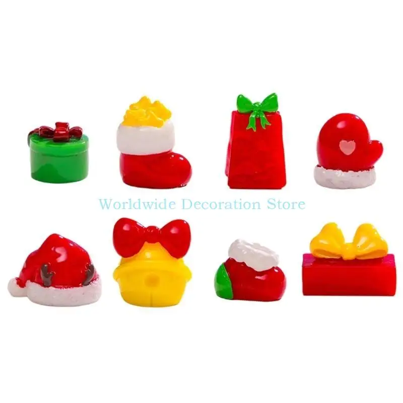 Q39B 8PCS Miniature Scene Ornament set，Miniature Christmas hats, stockings and gifts, Bells Ornament Desktop Decorations