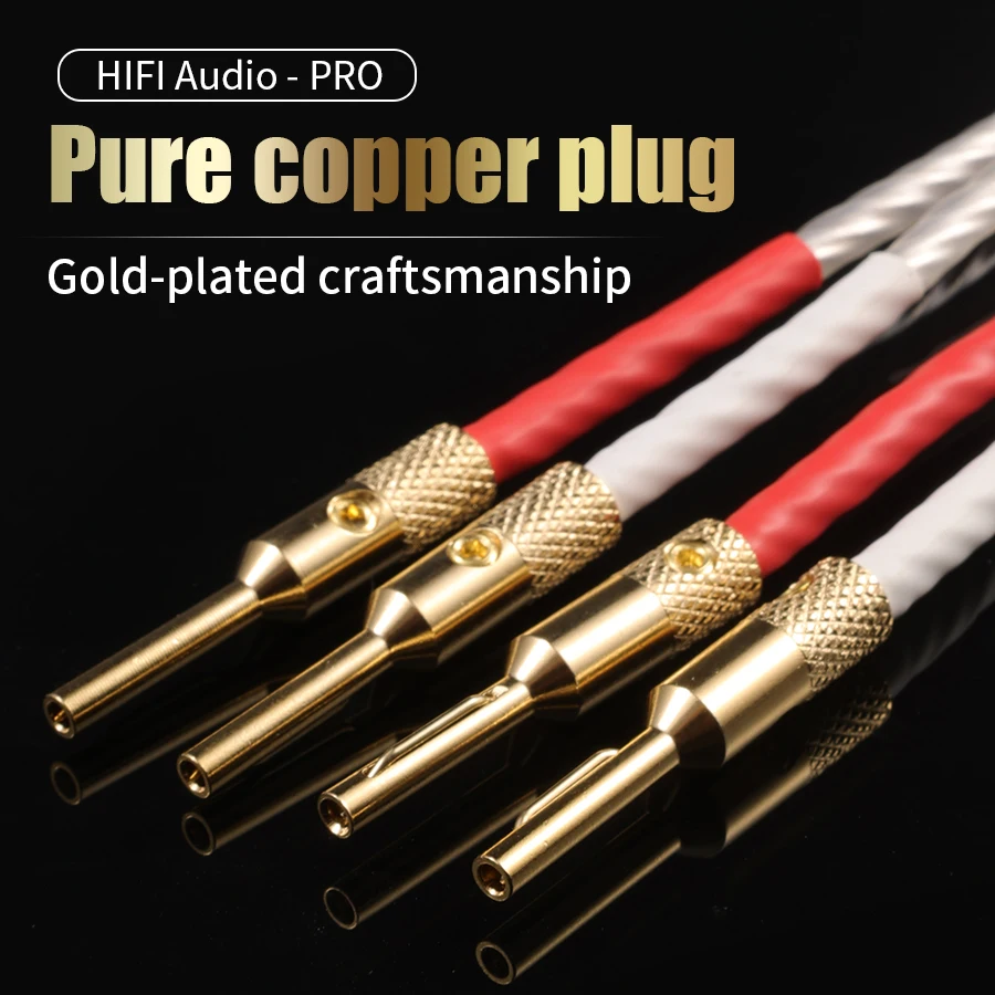 QINCROWN 1 Pair Hi-End Audiophile 7N Silver-Plated OCC Speaker Cable, HiFi Audio Wire for Amplifier Home Theater Stereo System