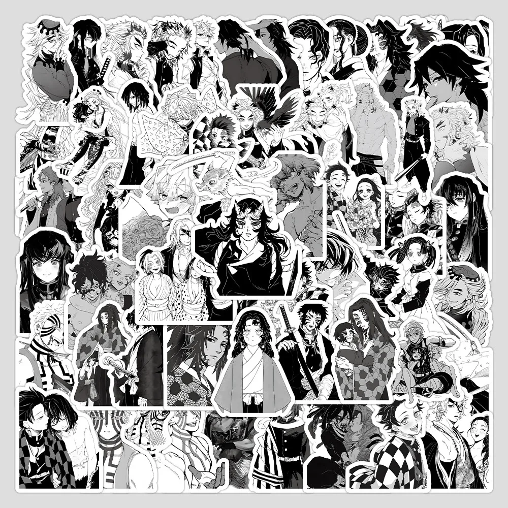 

64 шт. черно-белые наклейки «Убийца демонов» — классический аниме-дизайн для украшения тетрадей, телефонов и других магазинов AnimeWorlds