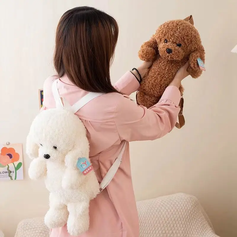 Cute 35cm/45cm Brown Teddy Dog Plush Backpack Soft White Poodle Stuffed Animal Realistic Puppy School Bag Shoulders Bag Gifts