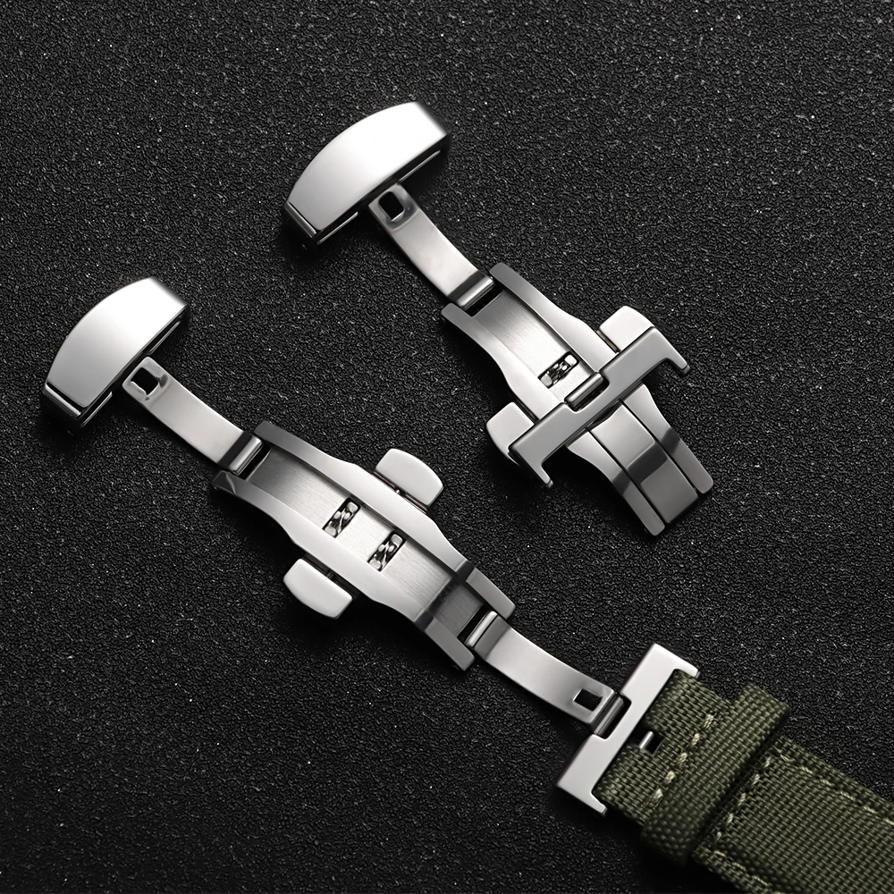 10/12/14/16/18/20/22mm Polished Matte Folding Button Stainless Steel Butterfly Buckle Watch Band Buckles Strap Clasp Accessories view 5