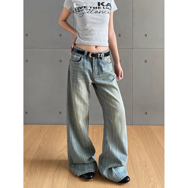 

Женские синие джинсы, винтажные прямые осенние брюки с высокой талией, повседневные широкие джинсовые мешковатые брюки большого размера, женские брюки Y2K