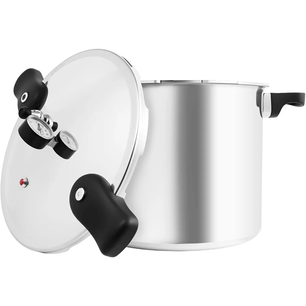 

23-литровая плита, большой консерв, манометр и регулятор, ручка с защитой от ожогов, силиконовое кольцо, подходит