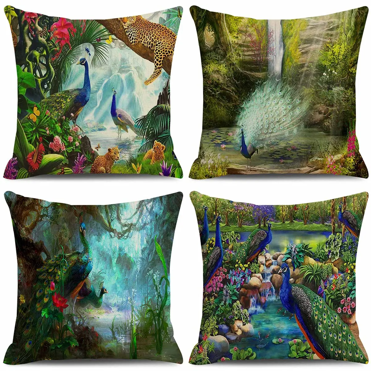 Forest peacock printed linen pillowcase sofa cushion cover home decoration can be customized for you 40x40 50x50 60x60 45x45