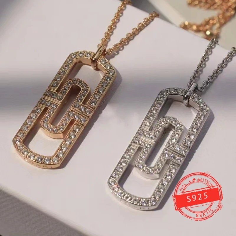 1: 1. Hot selling s925 sterling silver design, paper clip style fashionable diamond necklace, women's luxury jewelry necklace