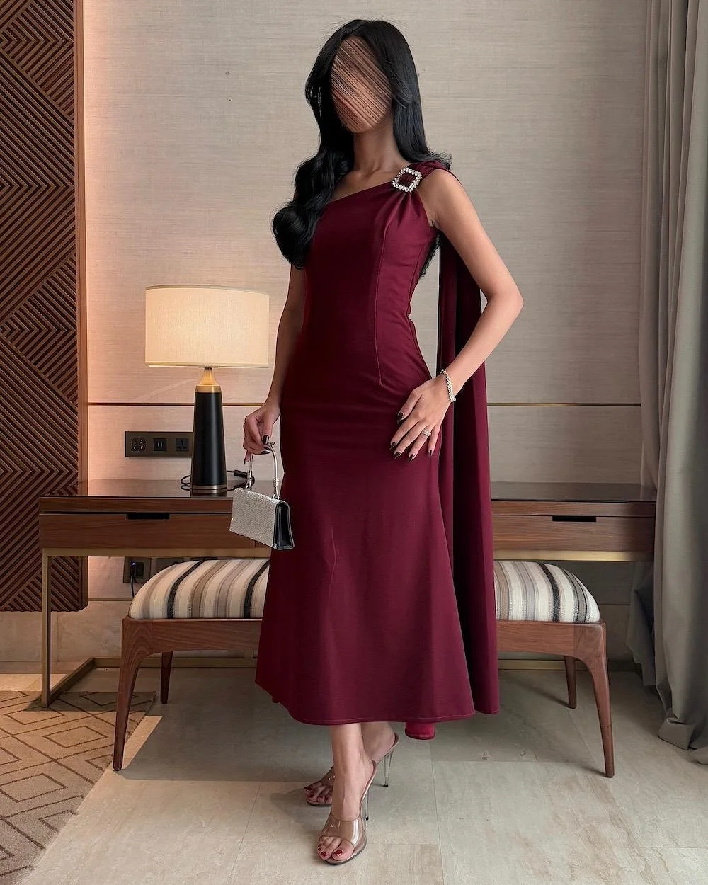 

Customized Fashion Strapless Jersey Sleeveless Crystal Evening Dresses Elegant Knee Length Celebrity Gowns Vestido De Noche