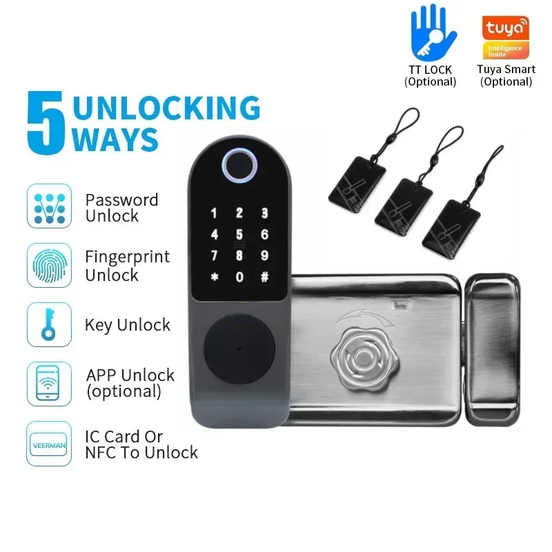 TUYA WIFI Smart Door Lock Fingerprint IC Card NFC Password Key Remote Unlock TTlock Courtyard Outdoor Waterproof Electronic Lock