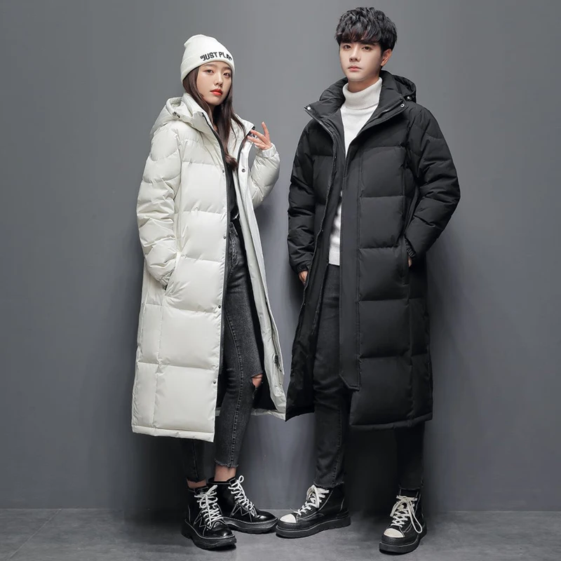 

2025 Autumn Winter New Unisex Plush Lined Thickened Warm Coat Solid Color Versatile Casual Loose Fit Long Over-Knee Down Jacket