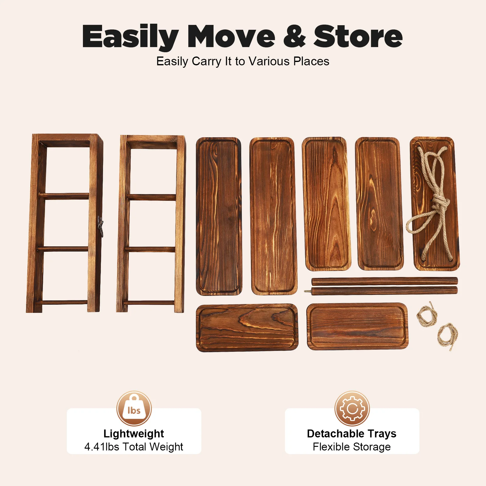 Wooden 3 Tier Cupcake Stand with Swing Serving Removable Tray Display Serving Ladder Foldable Stand with Serving Platter Tray Party Food Display Set - view 8