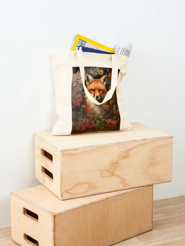 Red Fox with Flowers Tote Bag Women's tote bag Women bags Custom bag Cloth