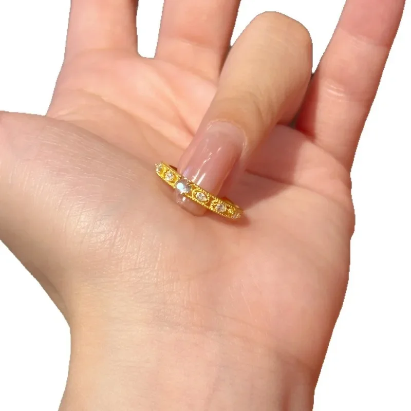 Xiaohongshu شعبية الذهب جوفاء سطح البيض حلقة الإناث المتخصصة شخصية الموضة مزاجه ضوء الفاخرة مطعمة الزركون الدائري #5