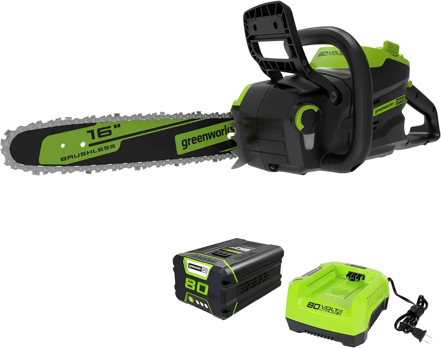 Greenworks 80V 16 "motosega a batteria senza spazzole (ideale per abbattimento di alberi, parto, potatura e legna da ardere/75 + strumenti compatibili),