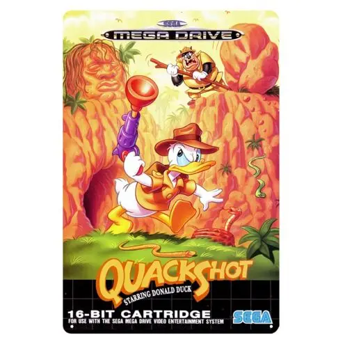 Placa de Metal Decorativa Quack Shot Mega Drive Retro Video Game 20x30cm