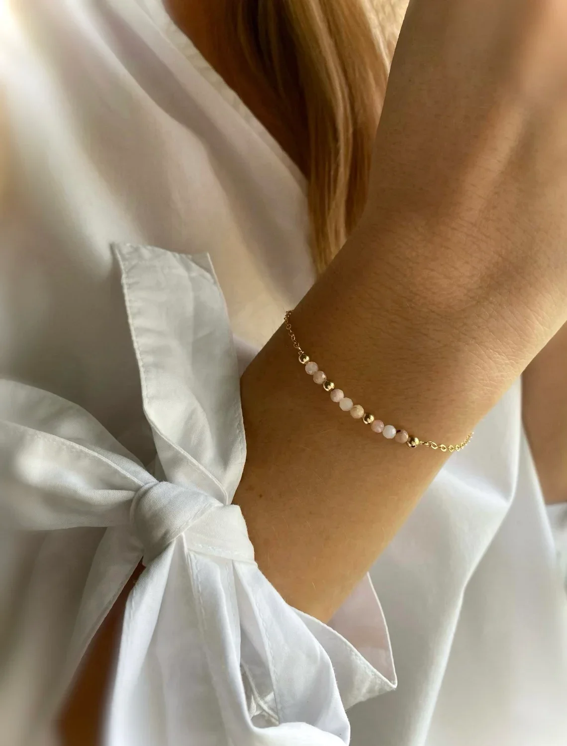 Vlen verstellbares Stahlarmband für Damen mit Natursteinen – Turmalin-Granat, Lapislazuli-Perle, minimalistischer Schmuck, Geschenk – Detail 5