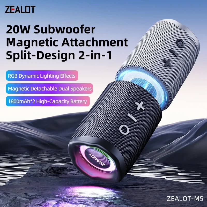 ZEALOT-M5 Magnetischer Bluetooth-Lautsprecher 2-in-1 mit Stromversorgung, Mini-Lautsprecher in Macaron-Farben, Dual-Channel-Lautsprecher, Micro-SD-Karte