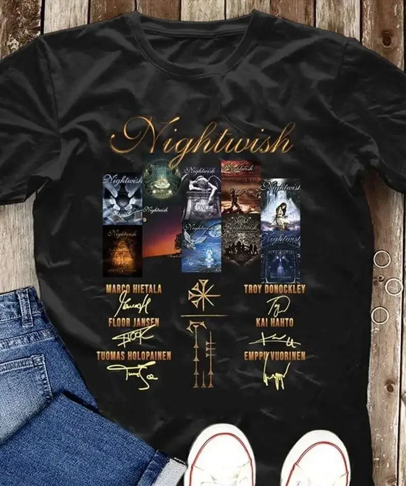 Nightwish Worldwide Music Band Fans Members Signature All Size Black T-Shirt