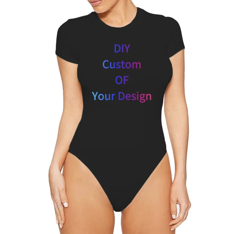 Customized Printed Photo or Logo Printed Summer New Short Sleeve Women Jumpsuit Stretch Comfortable Fast Drying Tight Body Suit