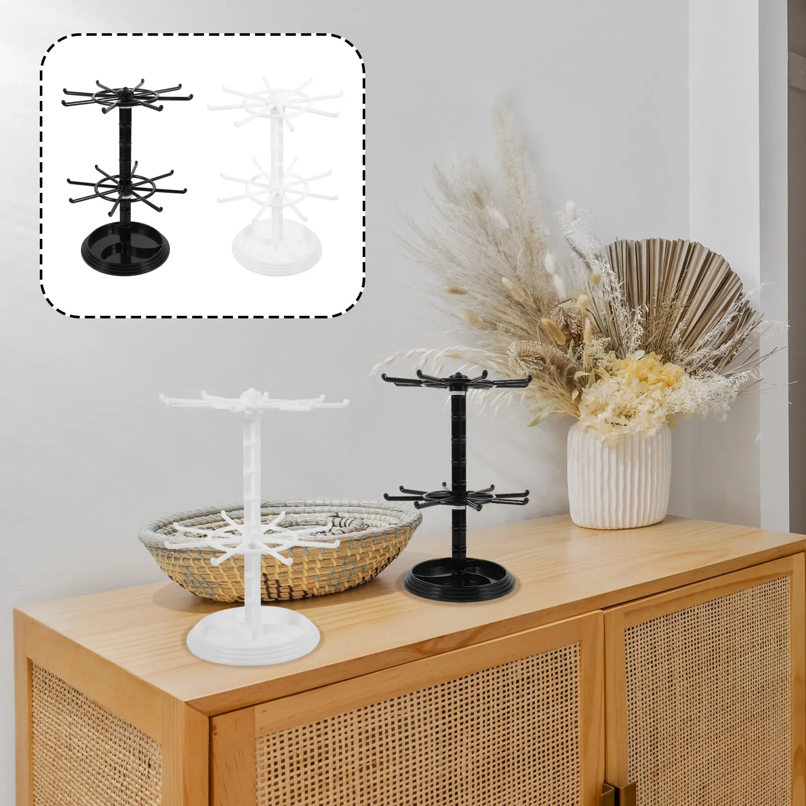 

2Pcs Stylish Plastic Jewelry Display Stand Rotation Design for Earrings Necklaces Bracelets Keychain Pendants Home Retail