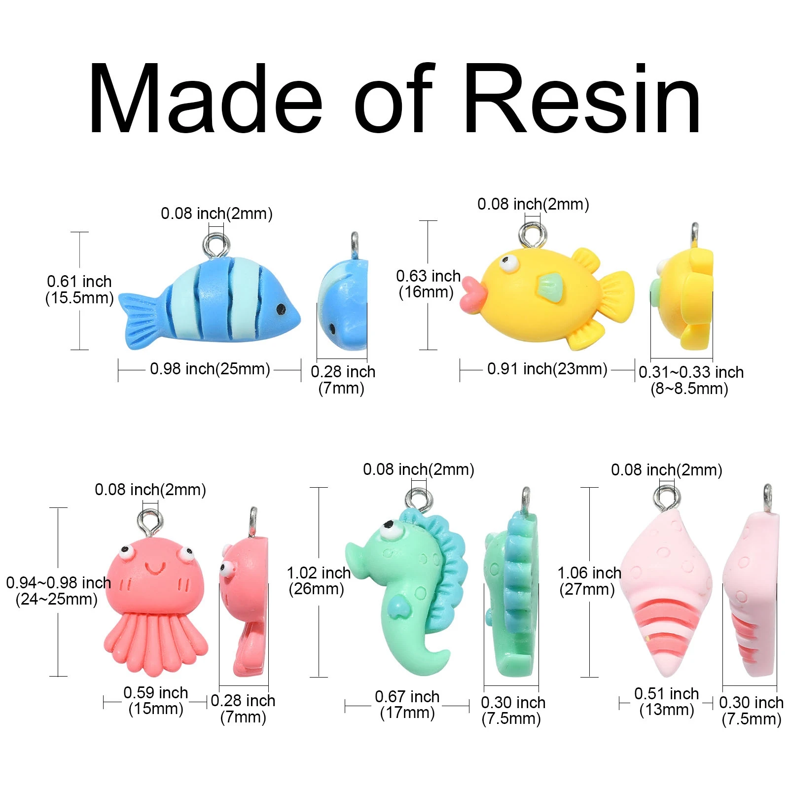 25Pcs 5 Styles Resin Ocean Charms Summer Sea Animal Octopus Sea Horse Shell Fish Charms for Jewelry Keychain Making Crafts