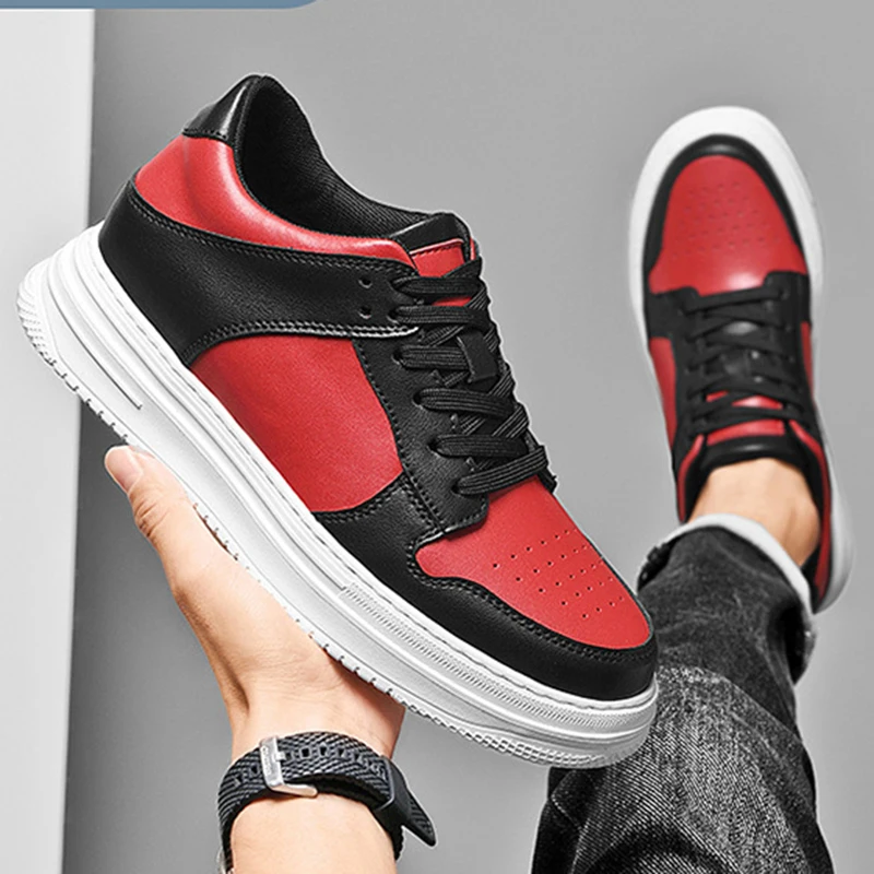 Men Leisure Fashion Comfortable Breathable Sports Running Non-slip Sneakers Casual Genuine Leather 4/6/8CM Heightening Shoes
