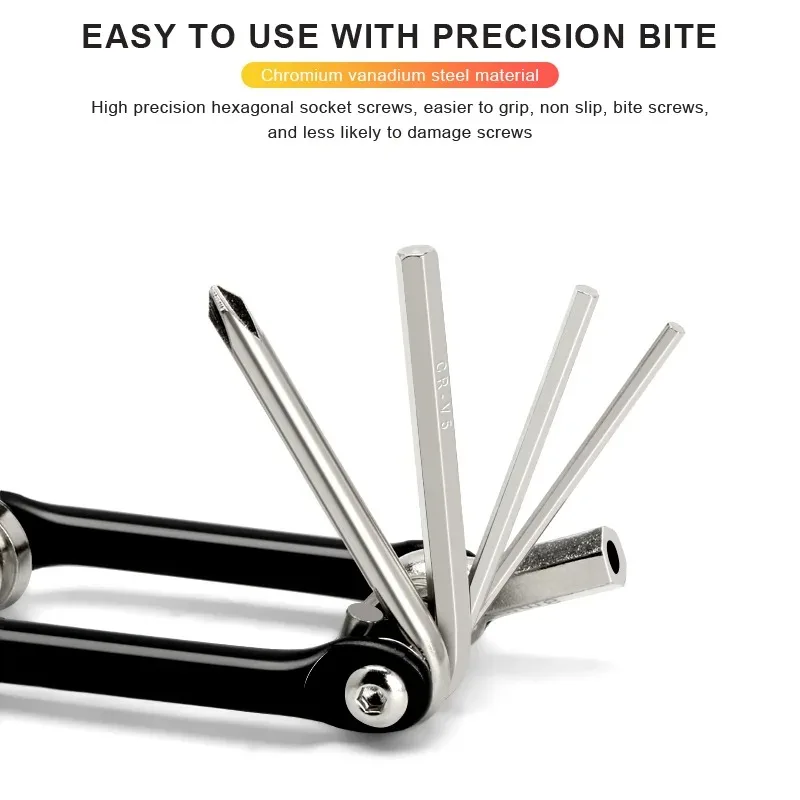 BIESUO Alat Multi Sepeda 16 In 1 Pemotong Pemisah Rantai Portabel CR-V Baja Hex Kunci Pas Allen Obeng Alat Perbaikan Sepeda