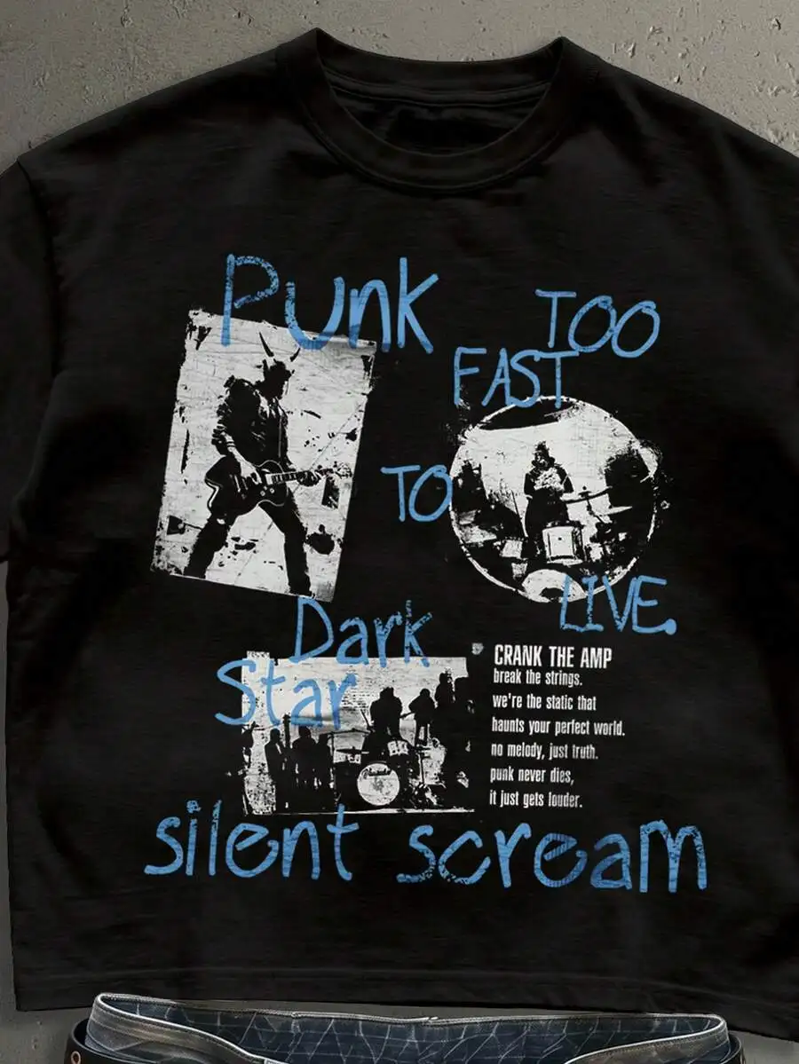 American Rock Band Poster Fashion Print Men's Black Standard Size Cropped Loose Fit Short Sleeve T-Shirt