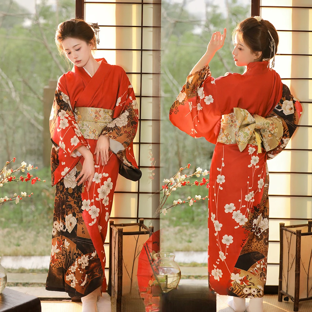 

Red Kimono Women Japanese Traditional Yukata Haori Kimonos Cosplay Gown Fashion Photography Clothes Formal Dress