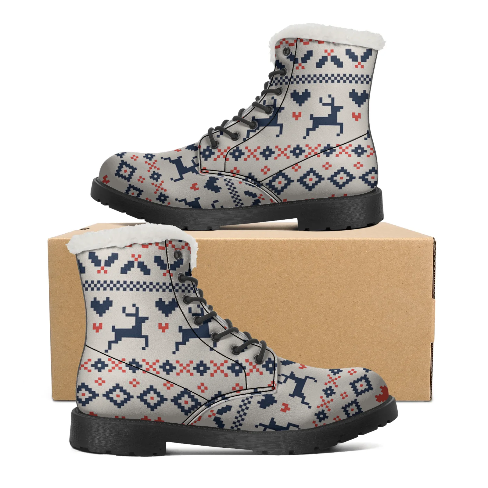 أحذية شتوية نسائية أحذية عالية بنية بالإضافة إلى أحذية فضية دافئة مخملية، أحذية أطفال للبالغين - مخصصة