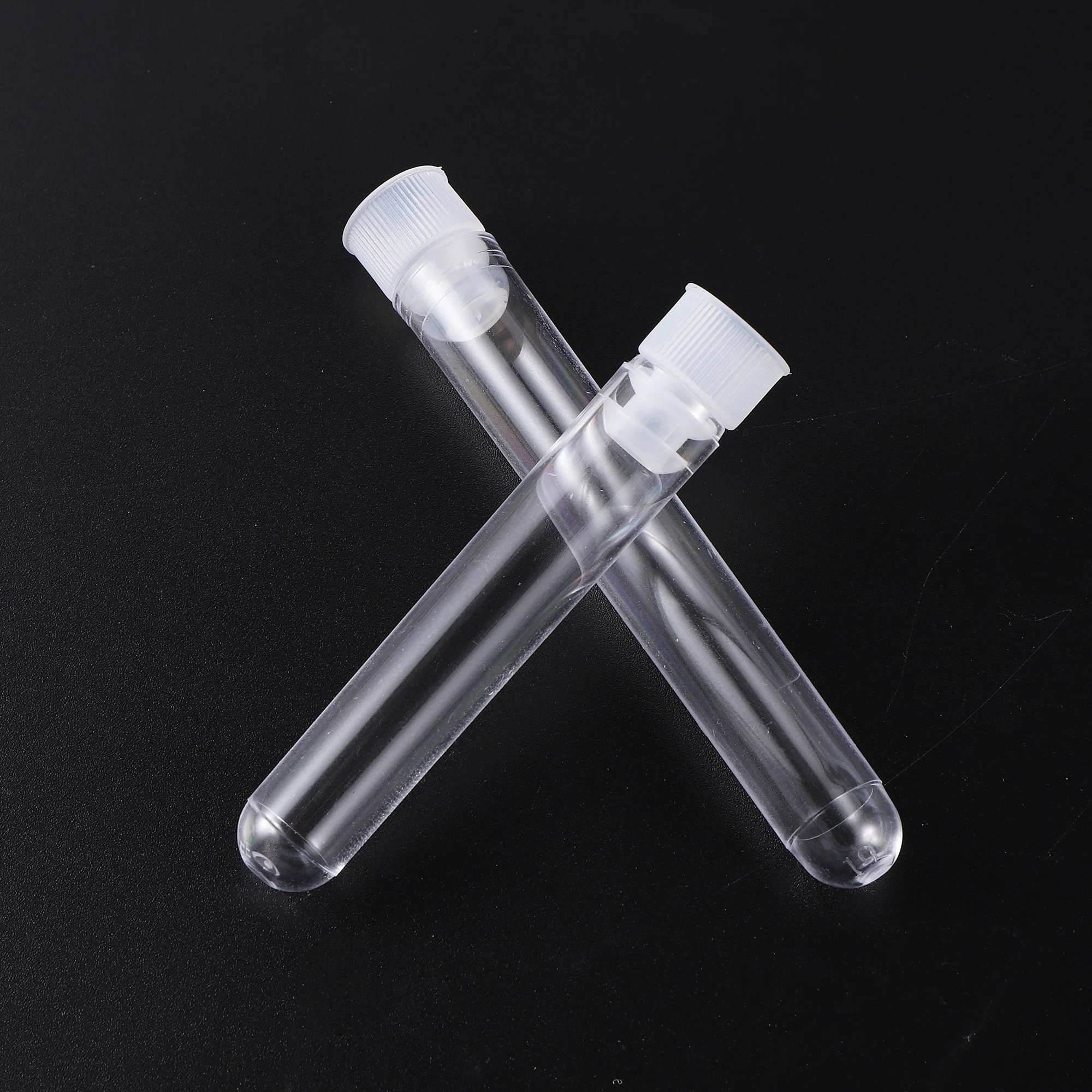 Hard Plastic Test Tube with Plug Cap 12x60mm Transparent Round Bottom Vial Container Laboratory Experiment Supplies 5 Pcs