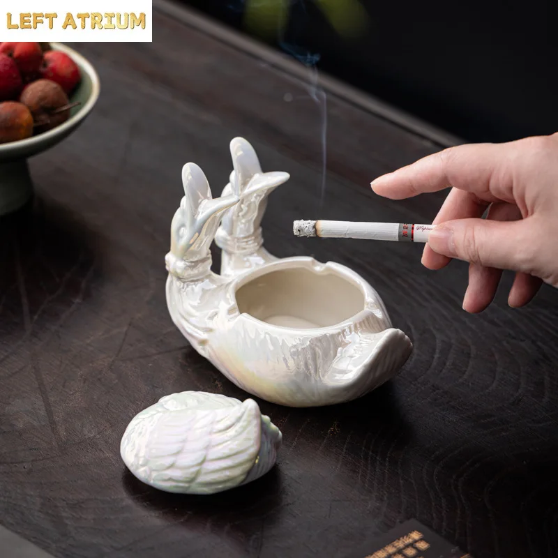 Swan Ceramic Ashtray Storage Ornament Imitation Fly Ash Storage Box Decorations Smoking Accessories  Ash Tray Covered Ashtray