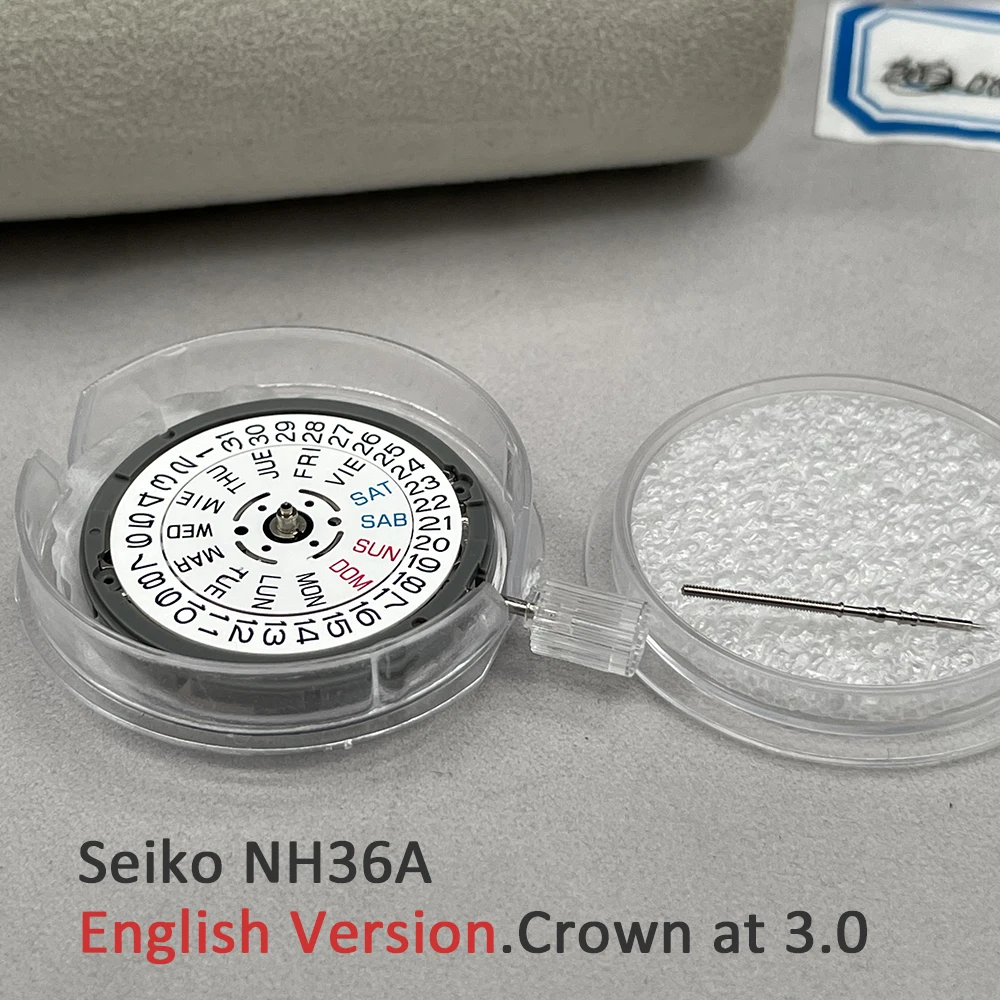 

NH36/NH36A Mechanical Watch Movement Crown at 3.0 English-Spanish Version Date/Day Seiko 24 Jewels Watch Modified Parts Replace