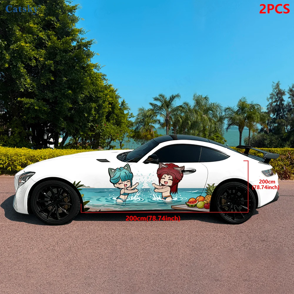 Antique style kitten demon and his sister high-quality creative pattern stickers for car body, door side, two fashionable sticke