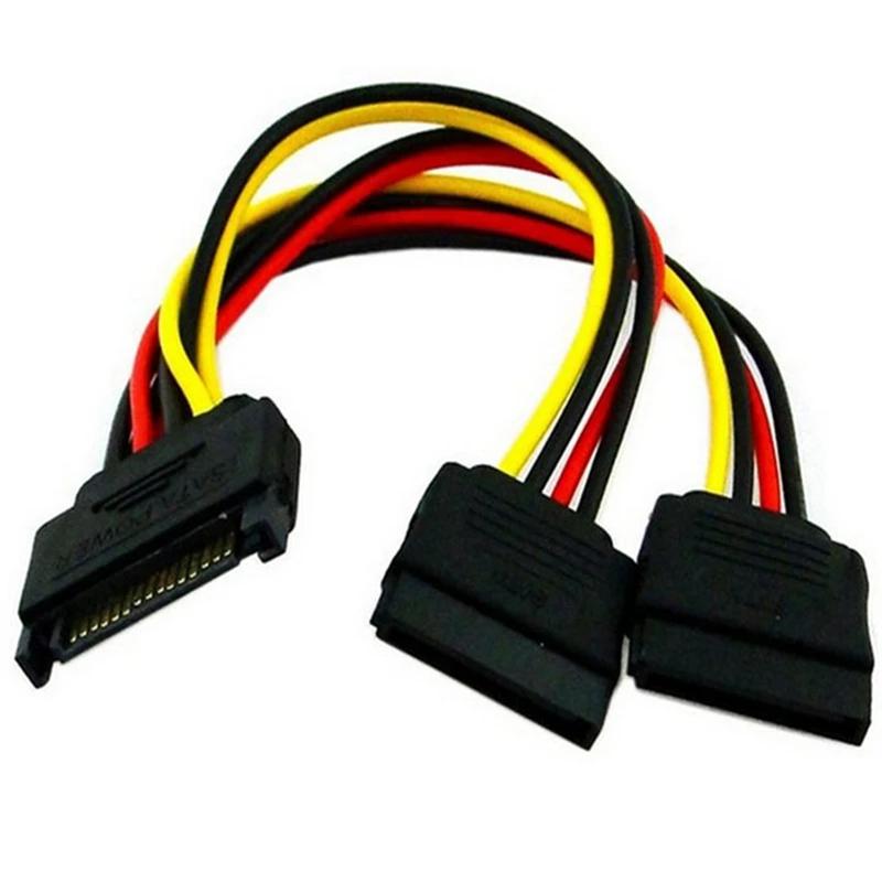 10 Pieces Of 15Pin Sata Male To 2 Female 15Pin Power Hard Disk Splitter Connector Power Cord, Cable Length 20Cm