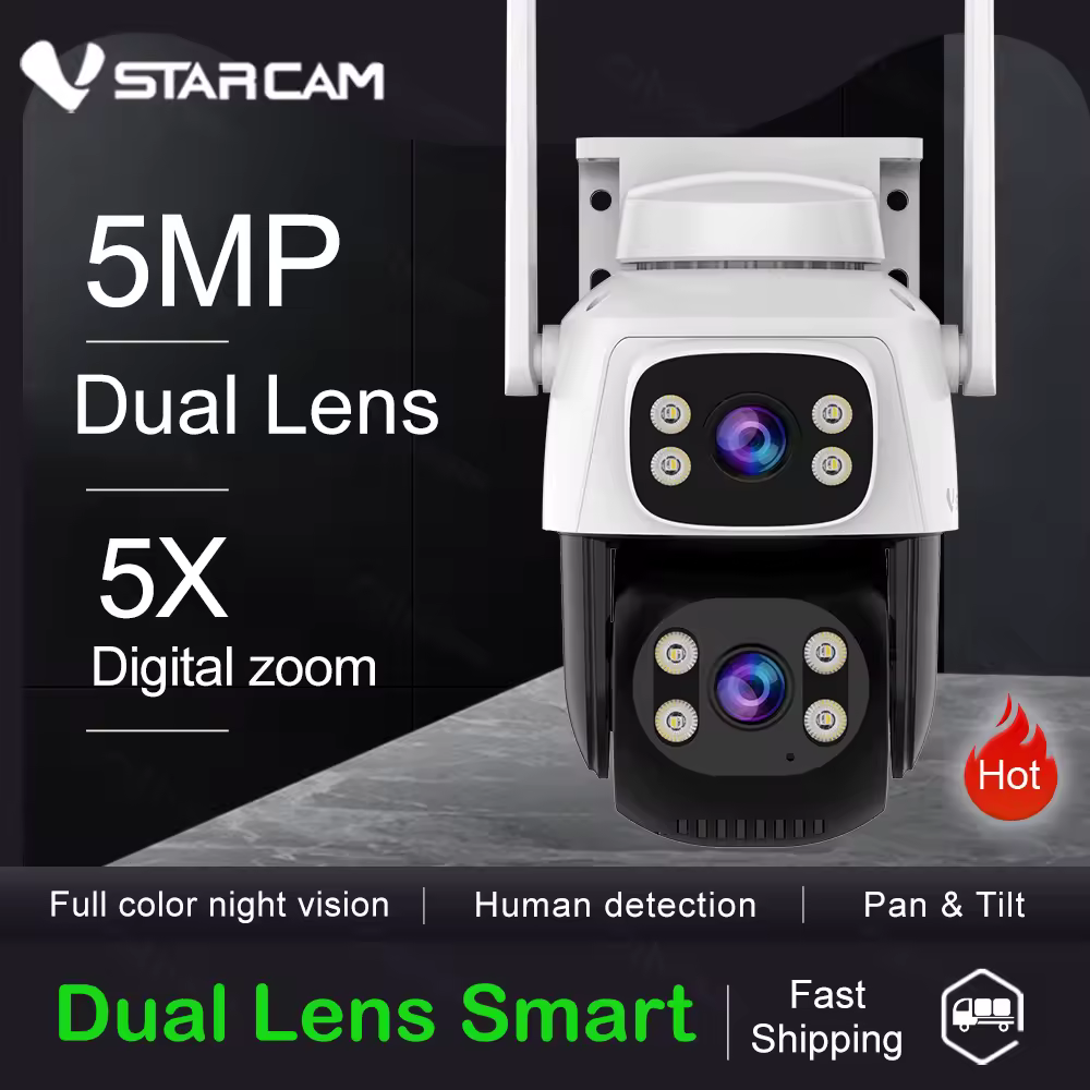 Vstarcam 5MP Dual Lens Dual Screen 5X Zoom PTZ WiFi Camera With Dual Light Modes AI Auto Tracking Outdoor Security CCTV Camera