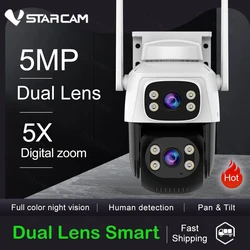 Vstarcam 5MP Dual Lens Dual Screen 5X Zoom PTZ WiFi Camera With Dual Light Modes AI Auto Tracking Outdoor Security CCTV Camera