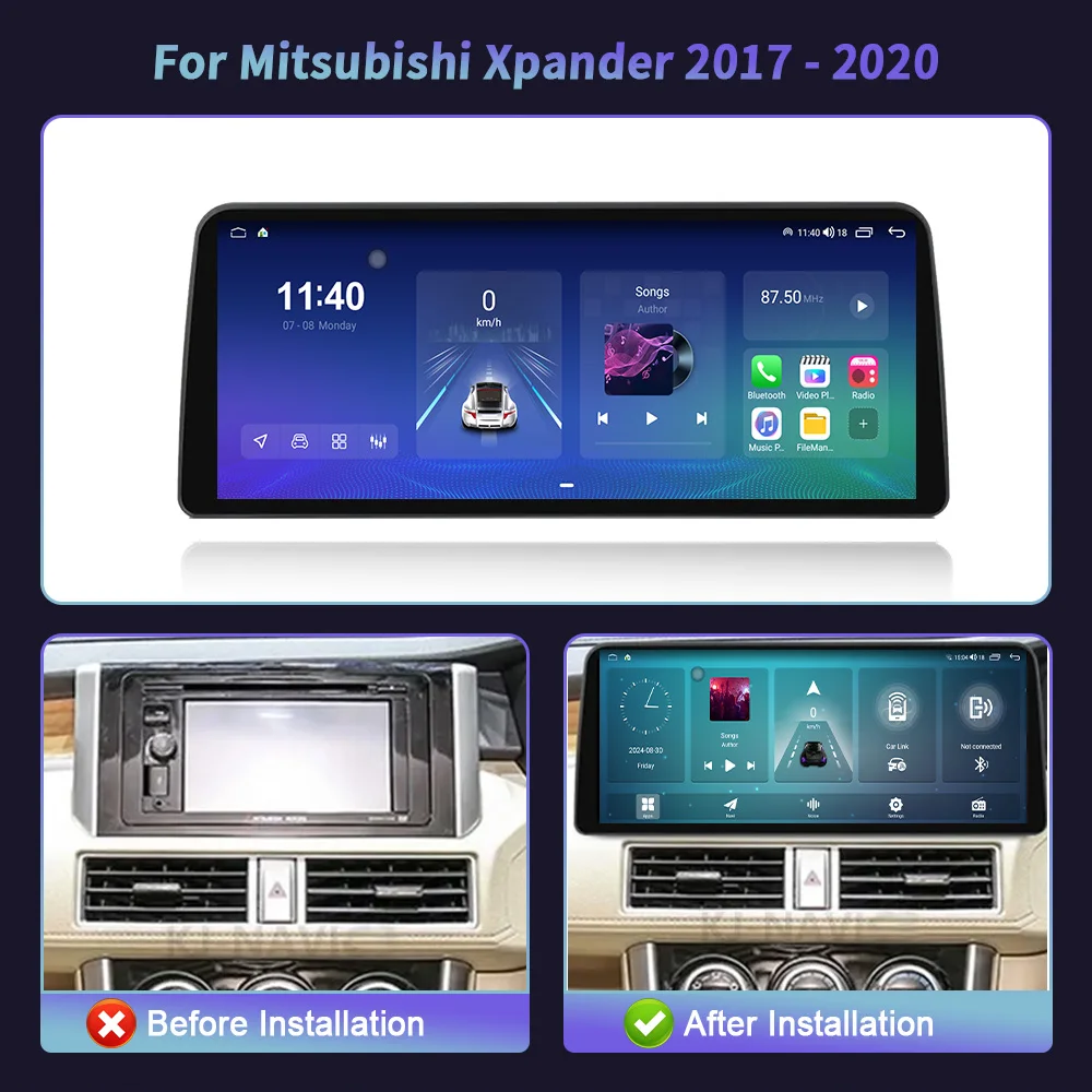 For Mitsubishi Xpander 2017-2020 Car Radio Multimedia 4G GPS 12.3 inch Screen Stereo Android 14 Navigation Wireless BT Carplay