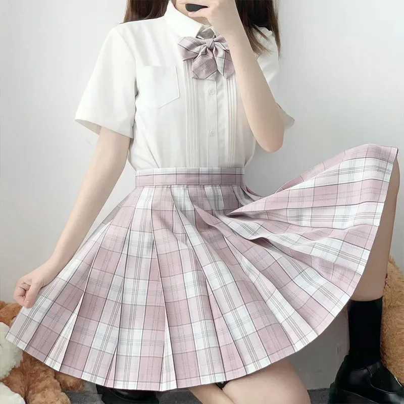 [Gemini] Long Sleeve JK Uniform Female Full Suit Summer Autumn White Shirt Original Plaid Pleated Skirt School Girl Clothes