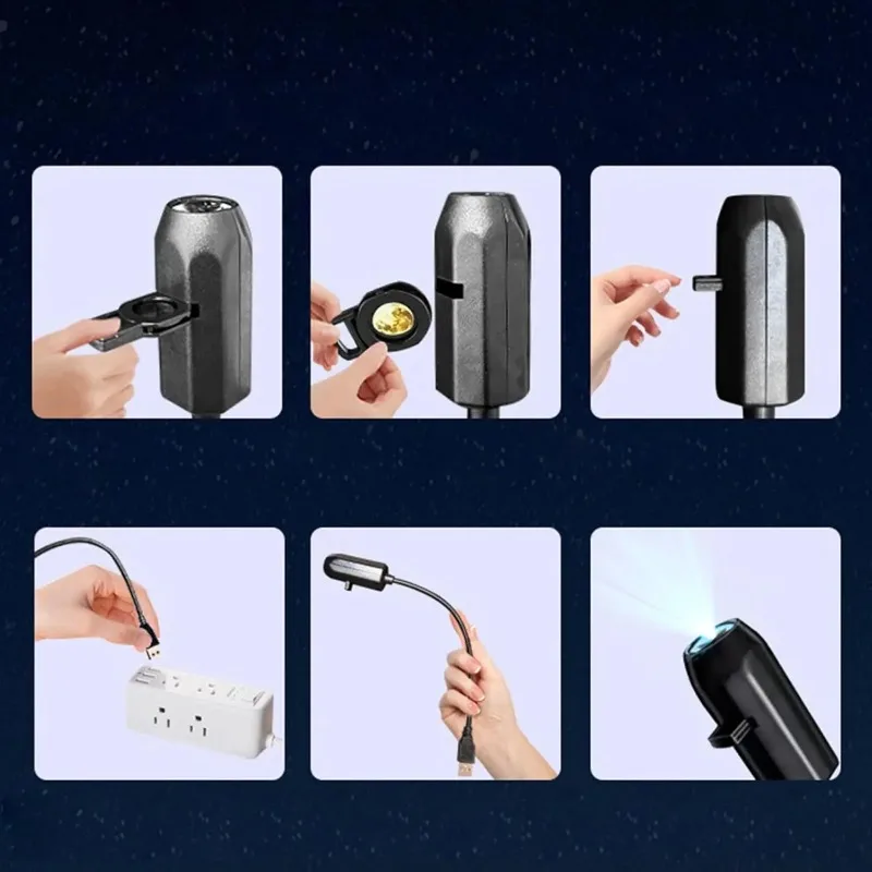 Christmas Projector Light 360° Rotating USB Powered Night Light for Bedroom Ceiling Wall Decoration Holiday Atmosphere LED