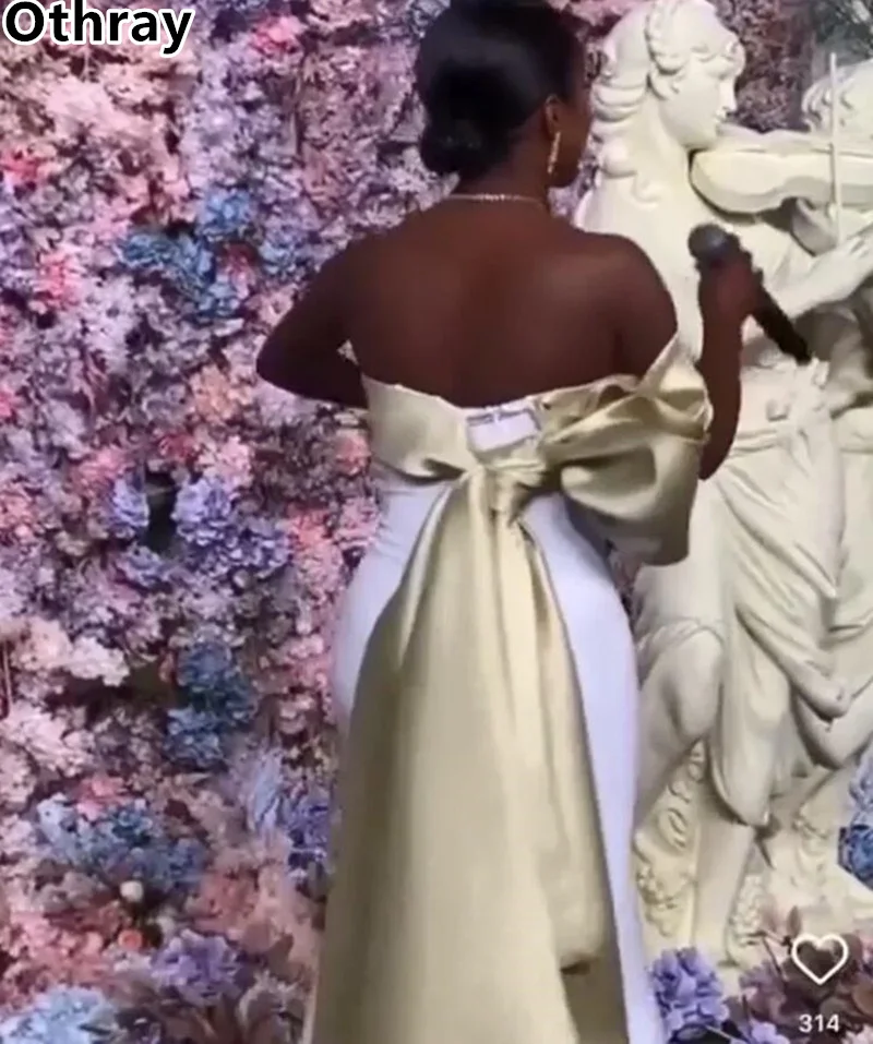 Othray femmes élégantes robe de soirée deux couleurs noeud papillon Satin saoudien arabe dubaï formelle robes de bal de mariage وünعف