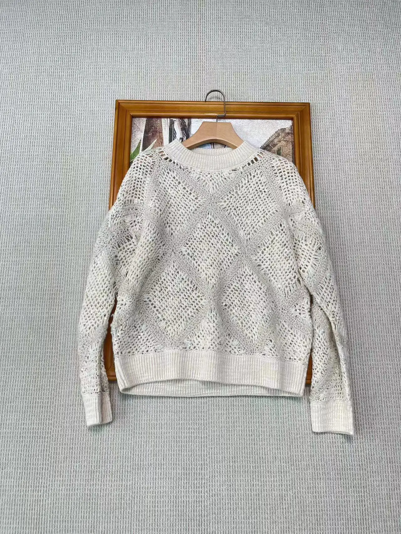 Luxurious exquisitely trimmed shiny wool alpaca sweater