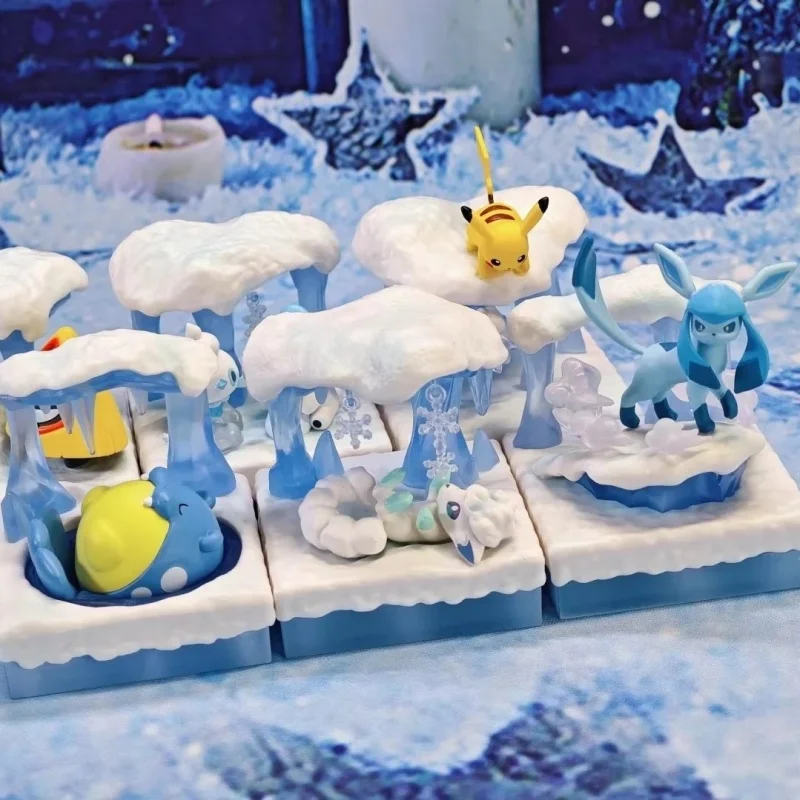 Pokemon World Series 3 Action Figure - Re-ment Frozen Snowfield Pikachu Vulpix Glaceon Cubchoo Spheal Anime Model Toy