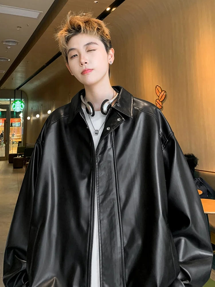 

Cool Leather Jaet Men's Autumn 2024 New American High Street Sli Motorcycle Jaet for Teenage Students Faionable Bik...