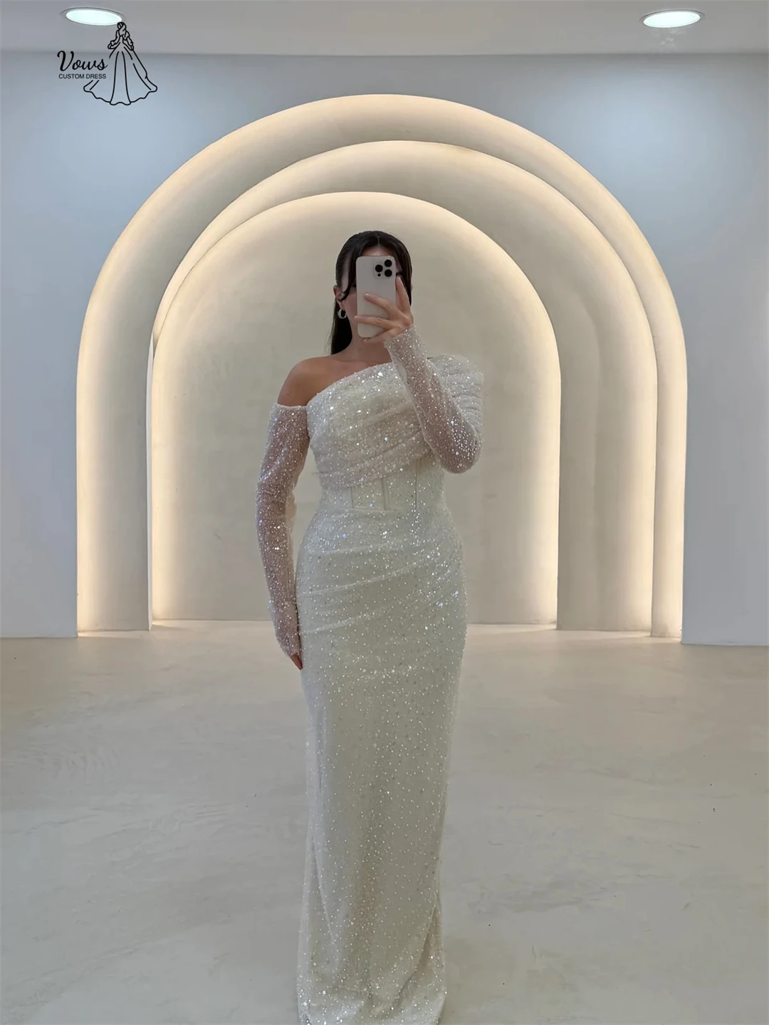 Vows الترتر امرأة فستان أنيق فاخر ذيل السمكة تنورة المرأة مساء فستان الزفاف ضيف مخصص Ballgown فستان حفلات حفل #3