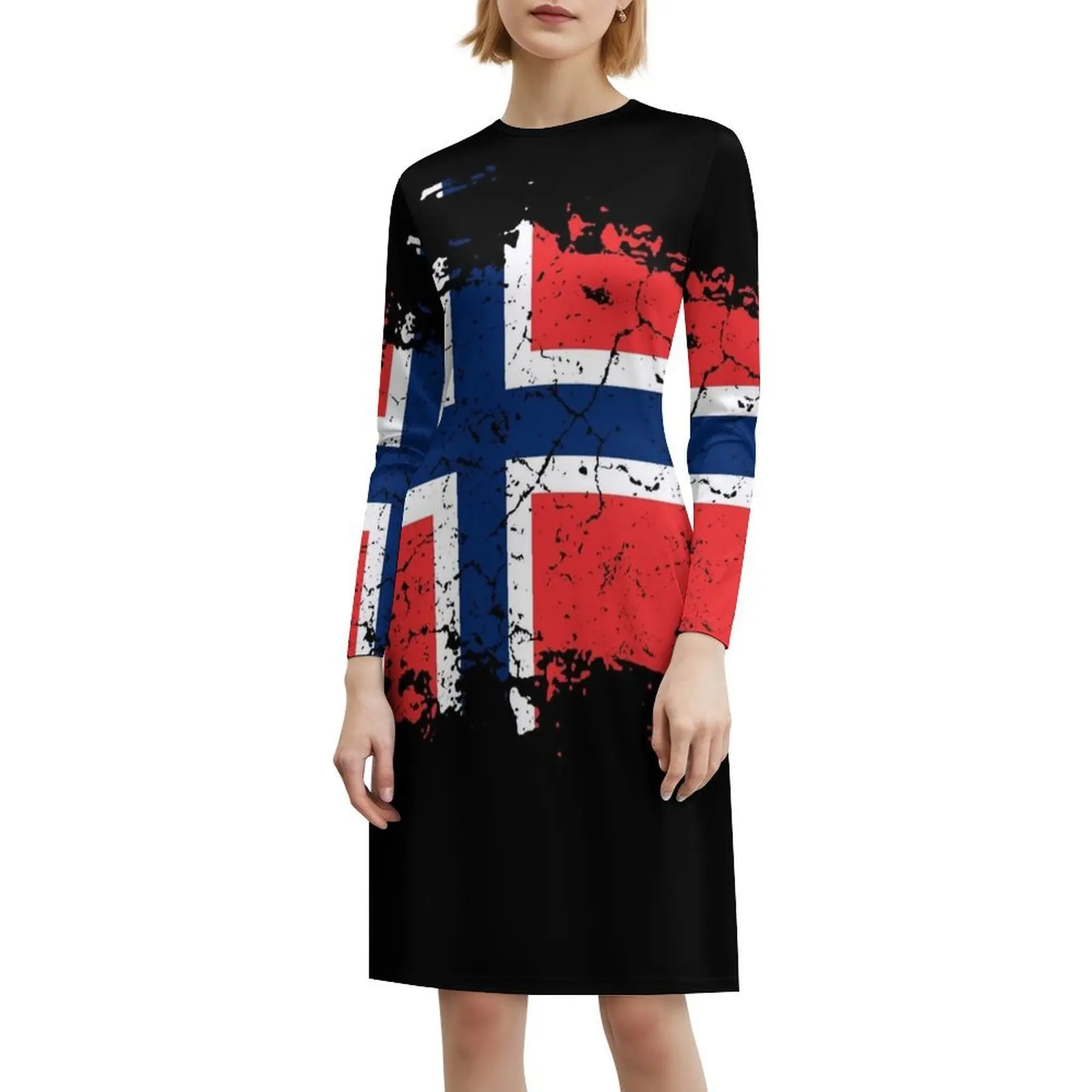 فستان حفلات أنيق للنساء بعلم النرويج فستان على شكل حرف a مع خيارات قصيرة/طويلة/بدون أكمام علم نرويجي علم النرويج النرويجي