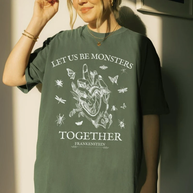 Frankenstein Mary Shelley Insects Spooky Season Horror Gothic Monster Movie Lover Merch Bookish Halloween Dark Academia Tee