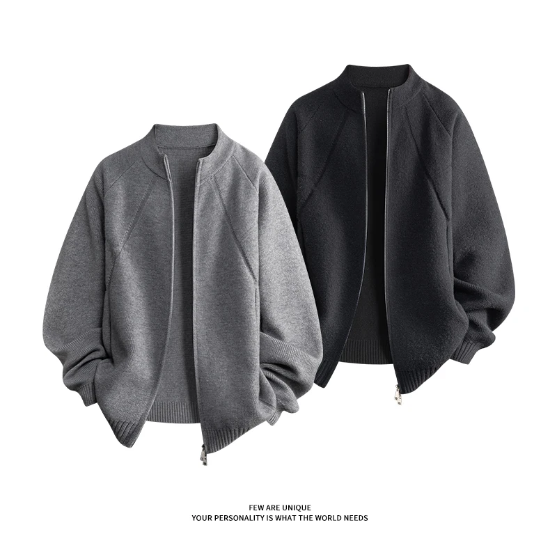 

Осень-зима, толстый теплый свитер, пальто, мужской вязаный кардиган с круглым вырезом, однобортные кардиганы на молнии для мужчин